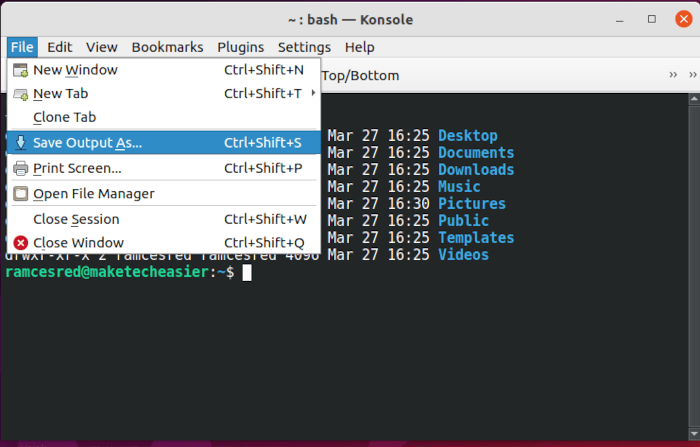Terminal Output File 05 Konsole Save Output As