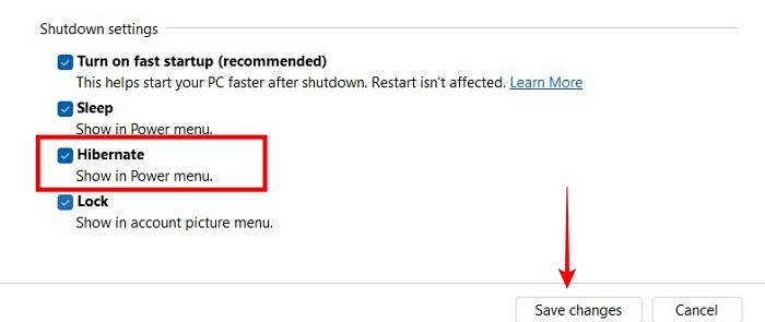 Windows Power Settings Hibernate