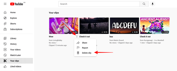 Youtube Clips Delete Clip