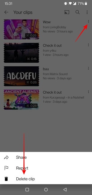 Youtube Clips Mobile Delete