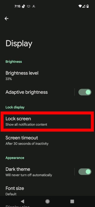 Android Lock Screen Display Menu Lockscreen
