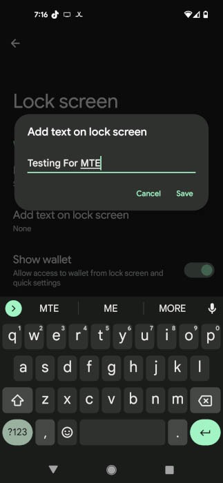 Android Lock Screen Message Text