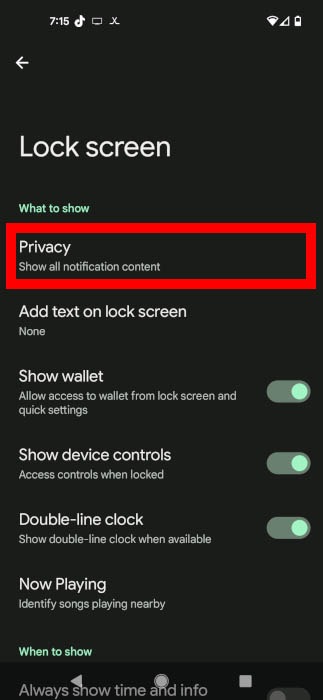 Android Lock Screen Privacy