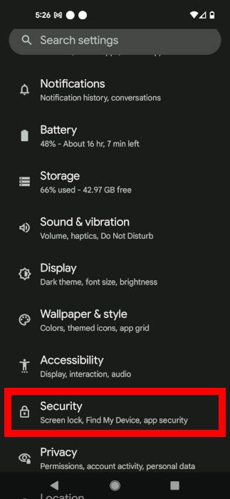 Android Lock Screen Settings Security