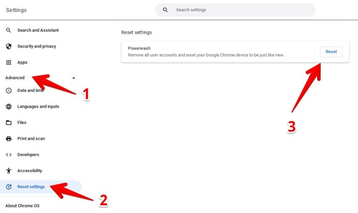 Chromebook Powerwash