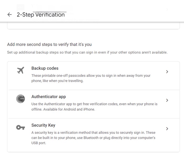 Google Account 2 Step Verification Code Methods