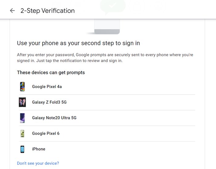 Google Account 2 Step Verification Devices