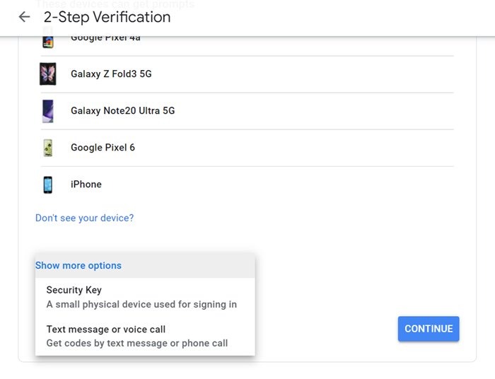 Google Account 2 Step Verification More Options