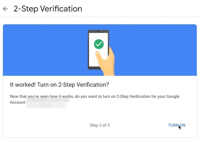 Google Account 2 Step Verification Turn On