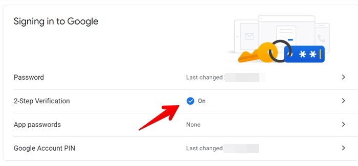 Google Account 2 Step Verification View