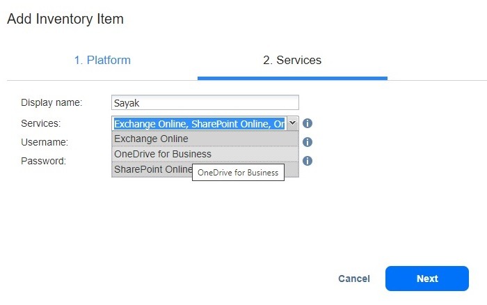Nakivo Adding Saas Inventory Item