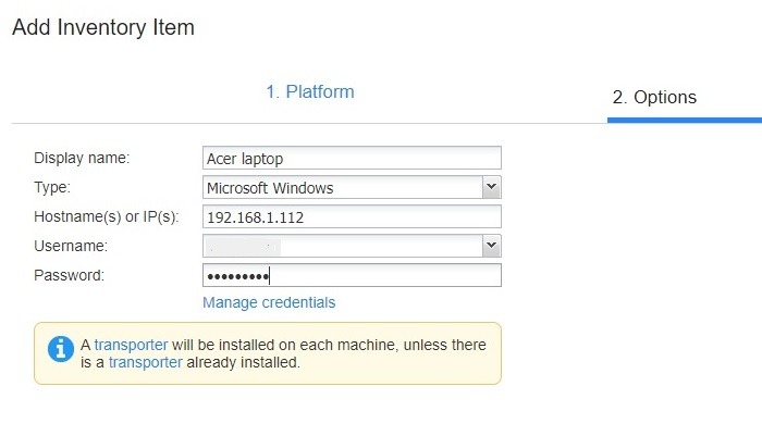 Nakivo Laptop Enter Credentials