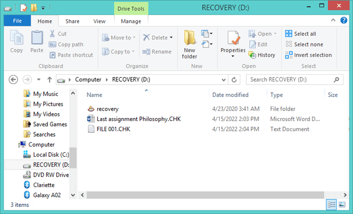 Recycle Bin Recovered Files Folder