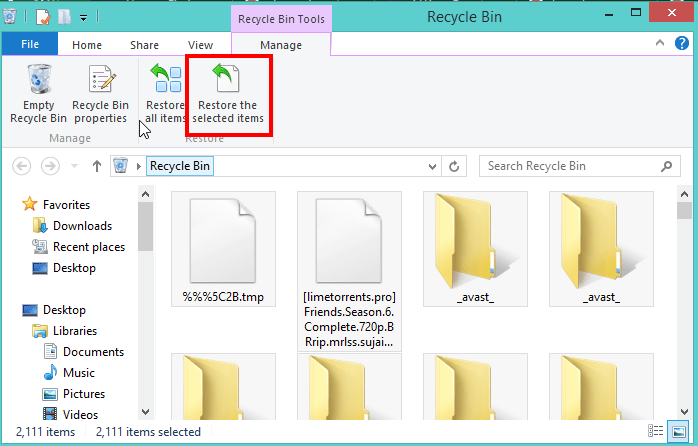Recycle Bin Restore Selected Items
