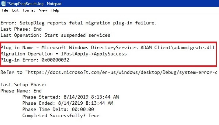 Setupdiag Error Code Plug In Error