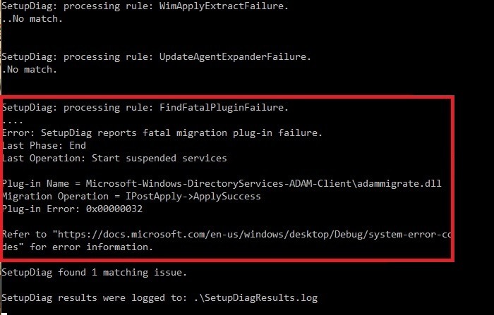 Setupdiag Matching Error Issue