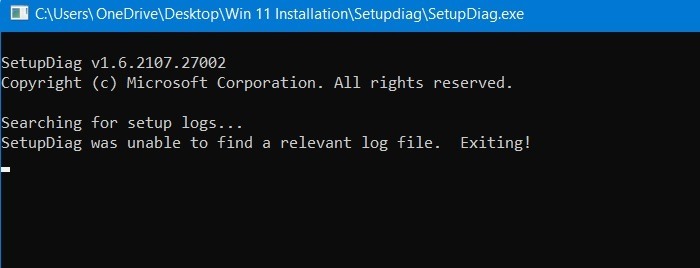 Setupdiag Unable To Find Relevant Log Files