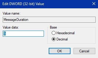 Windows Disable Notifications Windows10 Accessibility Timeout Value Data