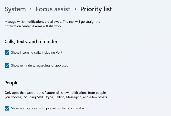 Windows Disable Notifications Windows11 Focus Assist Priority List Details