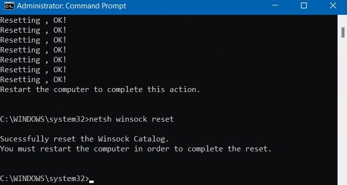 Windows Network Cable Netsh Winsock Reset