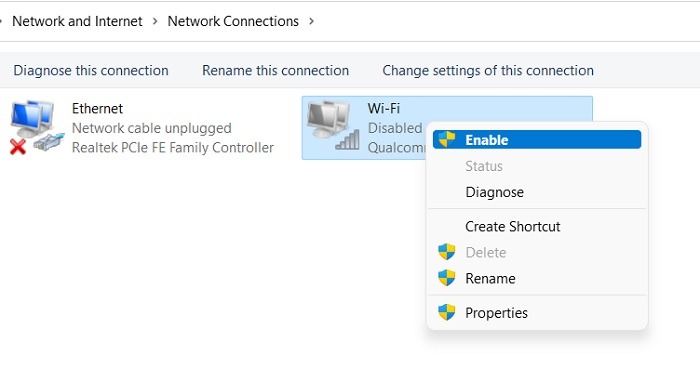 Windows Network Cable Unplugged Wi Fi Enable