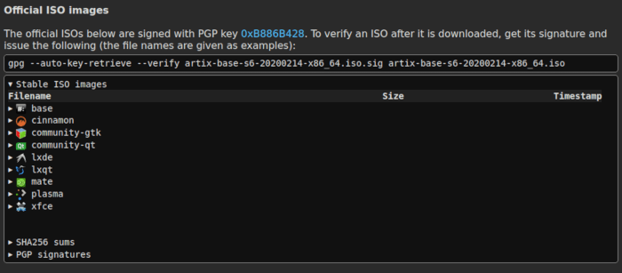 Artix Linux 04 Download List