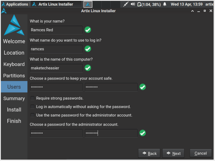 Artix Linux 15 User Info