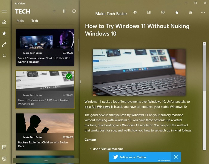 Using ArkView, one of the best RSS readers for Windows