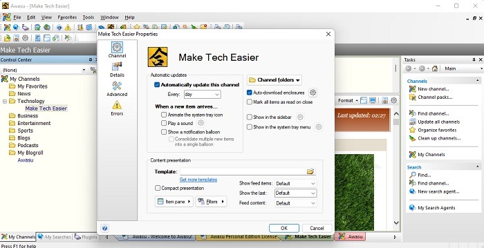 Customizing feeds on Awasu