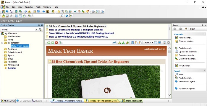 Setting up RSS feeds on Awasu