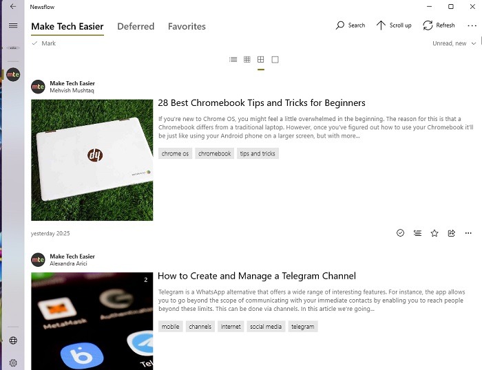 Viewing a feed on NewsFlow