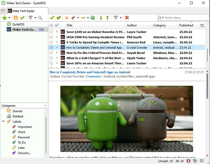 Viewing a story on QuiteRSS