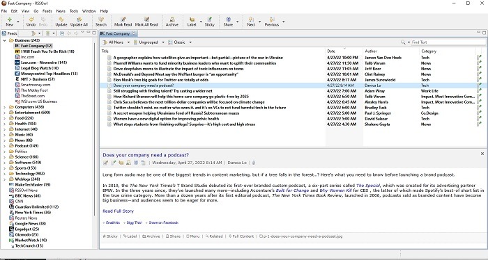 Organizing feeds on RSSOwl