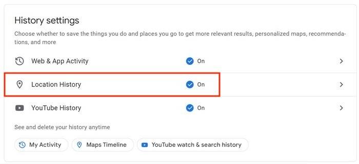 Google Location History Settings