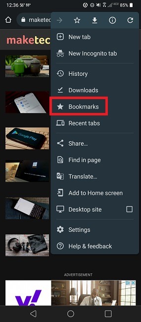 Opening bookmarks in Chrome browser.