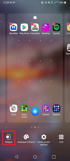 Accessing widgets on Android home screen.