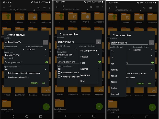 How To Compress And Extract Files On Android Using Zarchiver Options