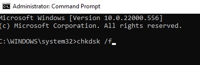 Executing the chkdsk command in command prompt.