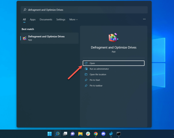 Open Disk Defragmentation Utility Windows