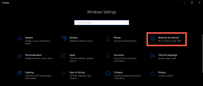 Open Network And Internet Settings