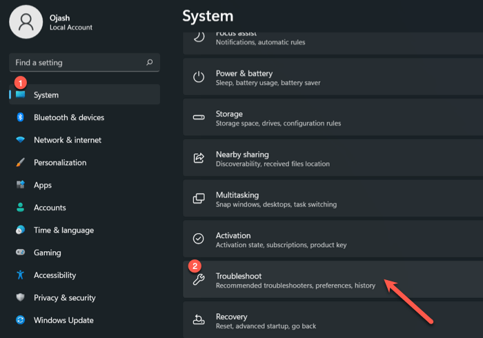 Open System Settings And Move To Troubleshooters