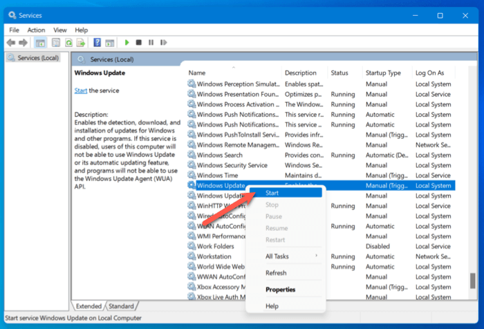 Right Click And Start Service