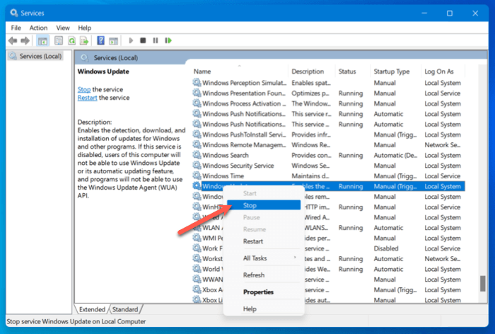 Right Click And Stop Service