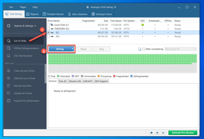 Select Drive And Start Defragmentation
