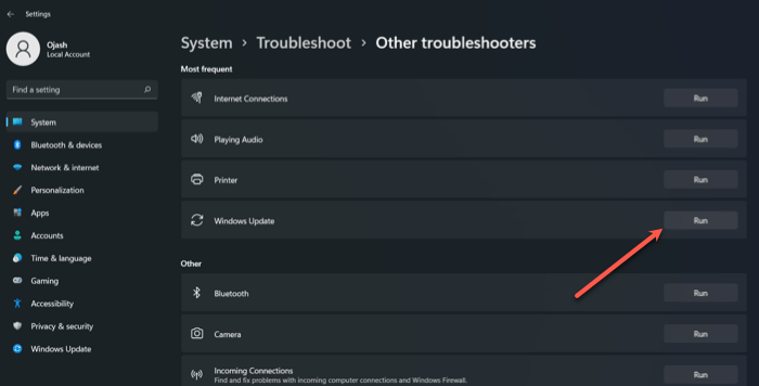 Select Windows Update