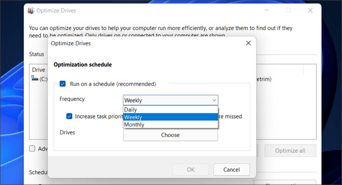 Set Defragmentation Schedule