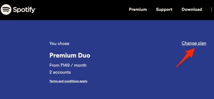 Spotify Change Plan Screen
