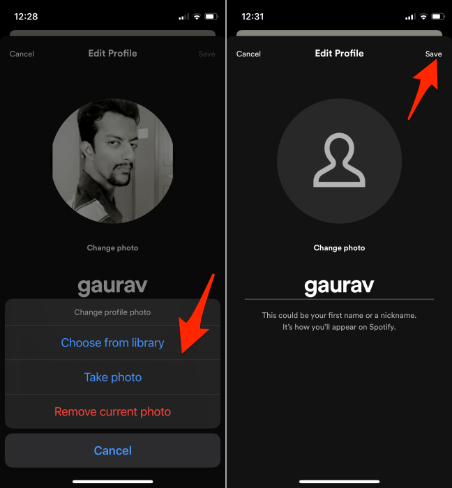 Spotify Change Profile Image Option