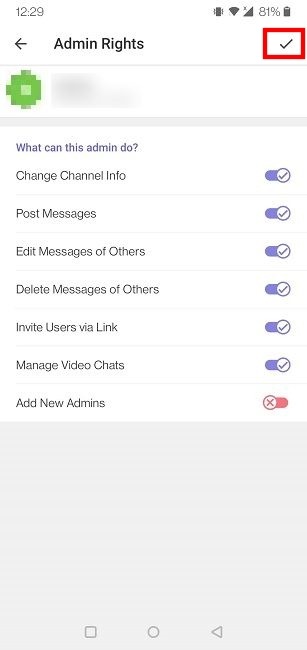 Telegram Channel Mobile Admin Permissions