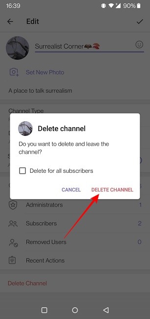 Telegram Channel Mobile Delete Channel Confirm